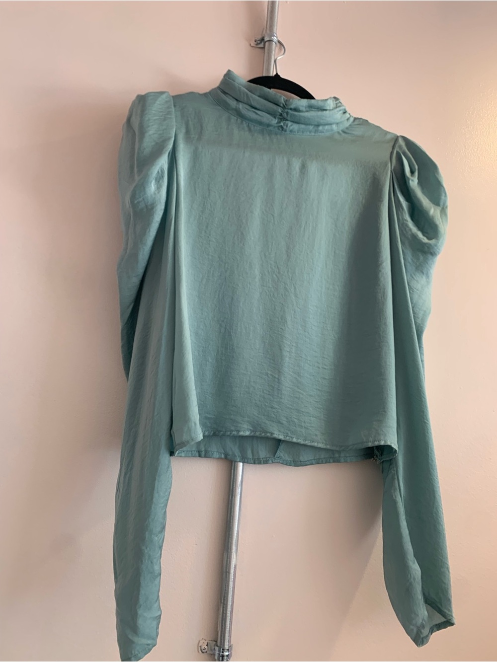 fab'rik Seafoam Puff Shoulder High-Neck Blouse